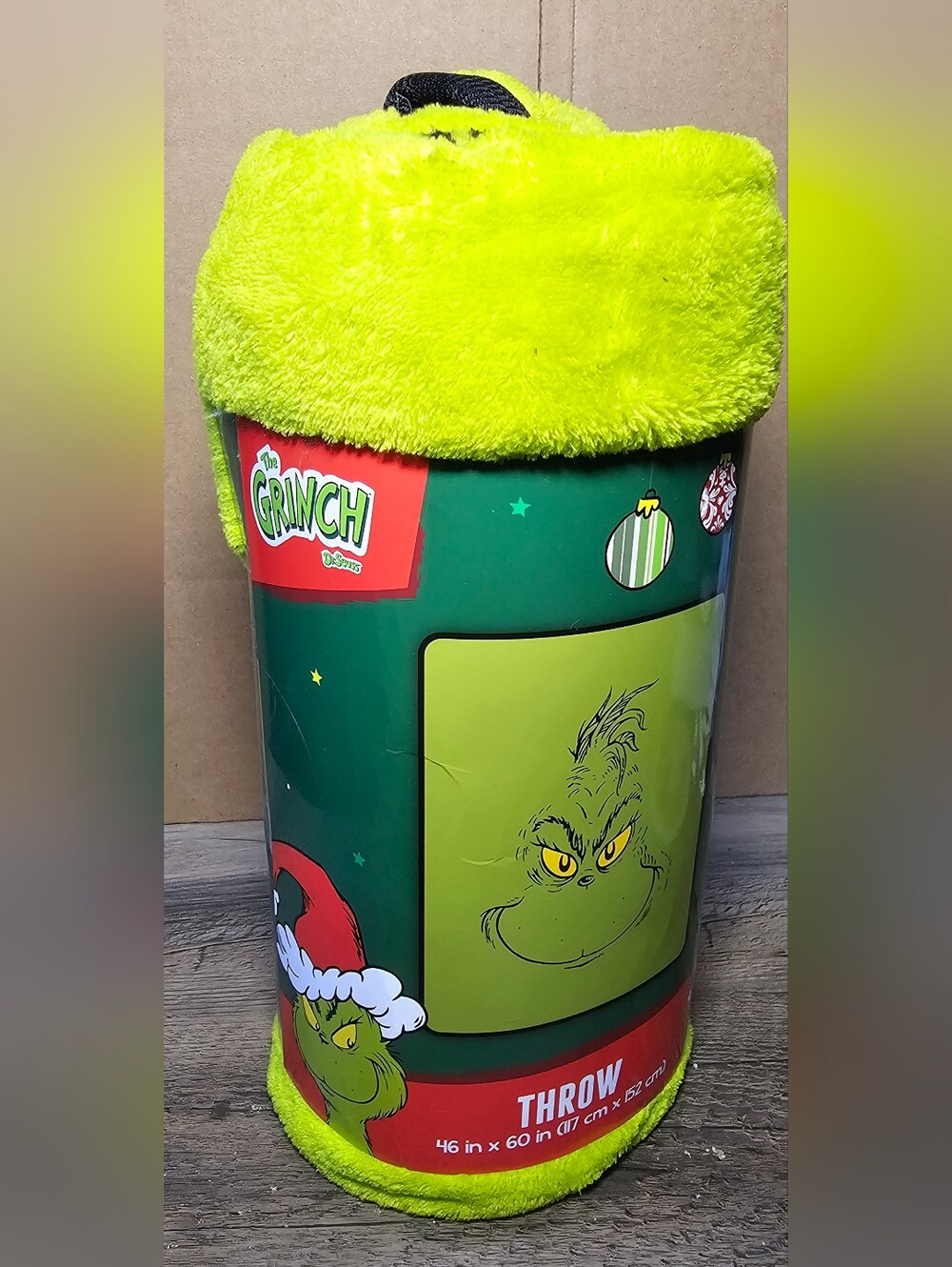 Dr. Seuss The Grinch Face Throw Blanket Christmas Holiday 46" X‎ 60" NWT